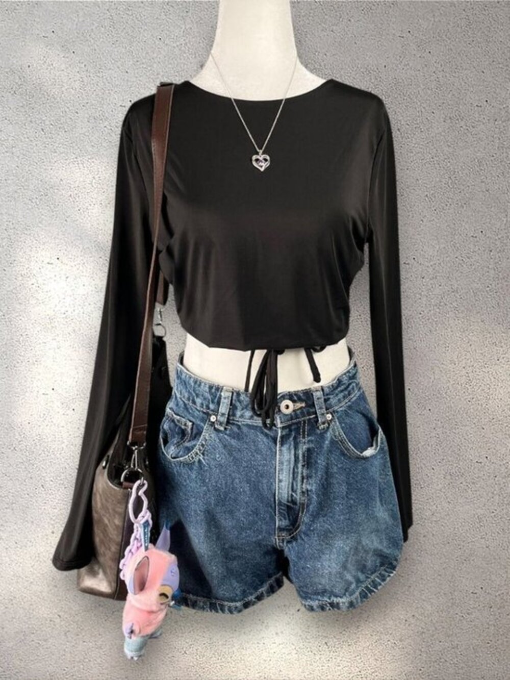 Cotton On Crop Top Women’s Large Black Long Sleeve Waist Tie Wrap Clubwear Y2K